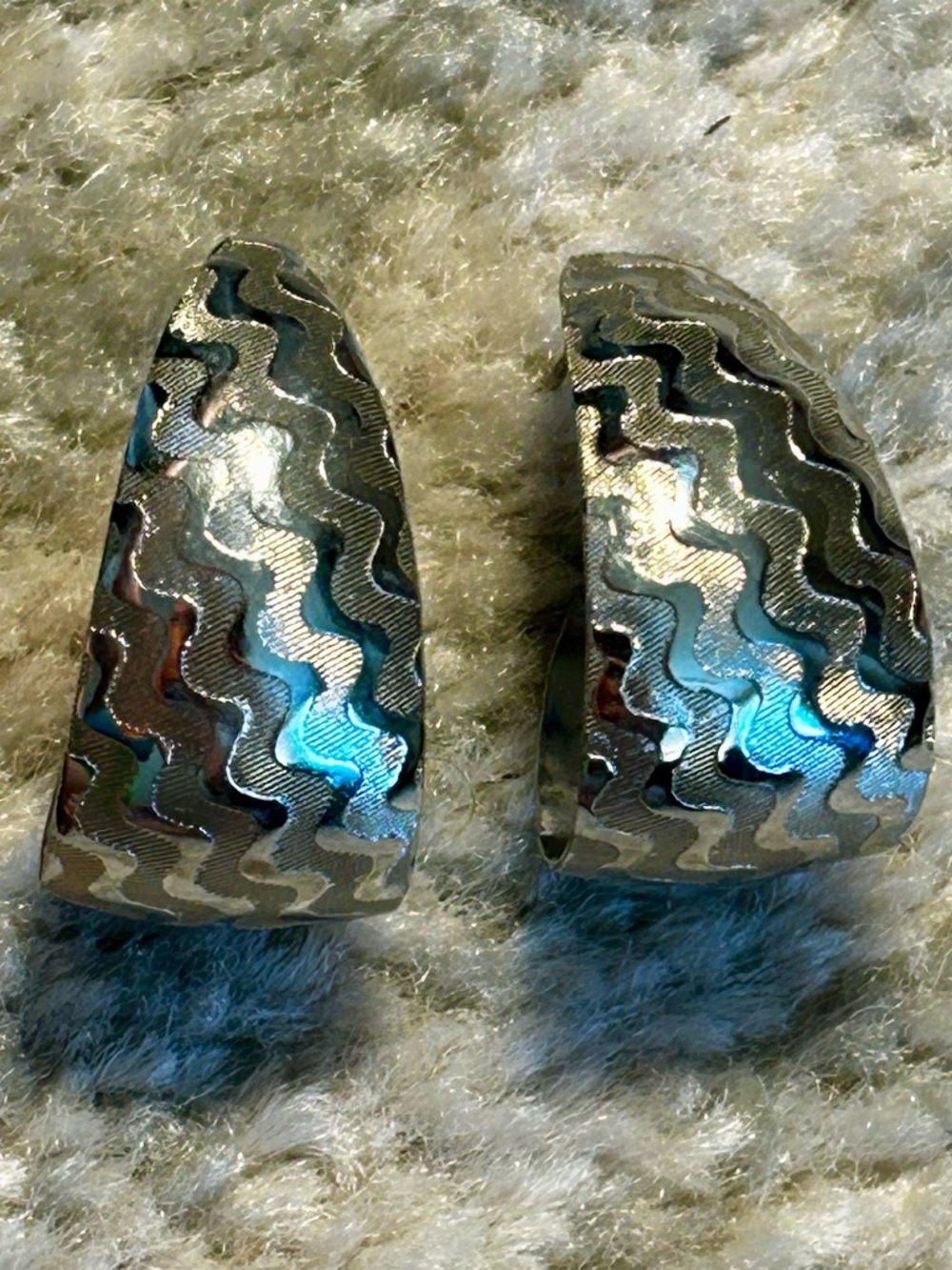 Vintage Gunmetal Textured Hoop Earrings | Chunky Silver Tone 90s Statement